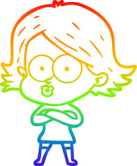 rainbow gradient line drawing cartoon girl pouting