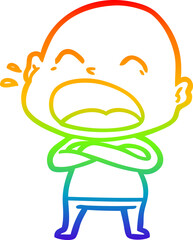 rainbow gradient line drawing cartoon shouting bald man