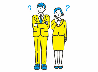 二人で首をかしげて困る男女 ビジネス素材 イメージイラスト