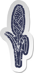 distressed old sticker of fresh corn on the cob