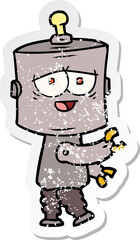 distressed sticker of a cartoon robot