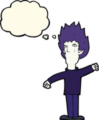 cartoon vampire man with thought bubble