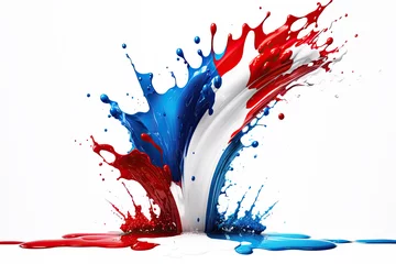 Tuinposter Red, White and Blue Liquid Paint Splash on a White Background (Generated with AI) © JJAVA