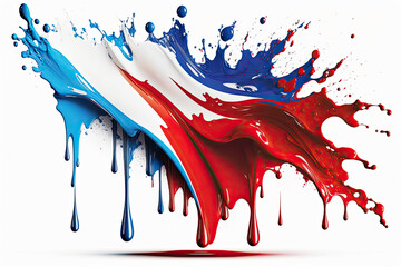 Fototapeta premium Red, White and Blue Liquid Paint Splash on a White Background (Generated with AI)