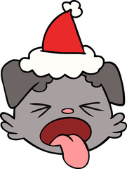 line drawing of a dog face wearing santa hat