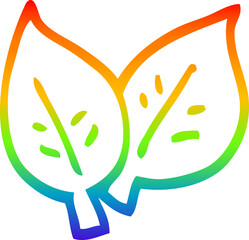 rainbow gradient line drawing cartoon of green leaves