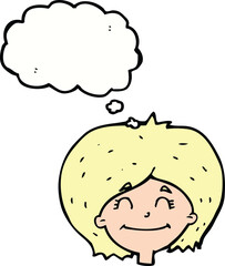 Fototapeta premium cartoon happy female face with thought bubble