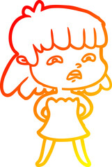 warm gradient line drawing cartoon worried woman