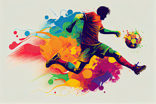 Soccer player kicks the ball. The colorful
