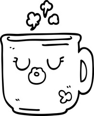 line drawing cartoon hot coffee mug