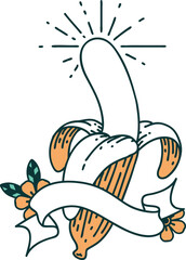 banner with tattoo style peeled banana