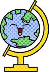 comic book style cartoon globe of the world