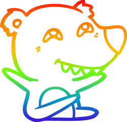 rainbow gradient line drawing cartoon bear showing teeth
