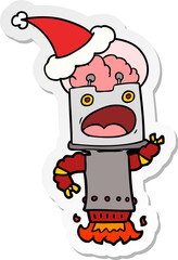 sticker cartoon of a robot wearing santa hat