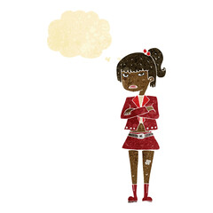 cartoon cool girl with thought bubble