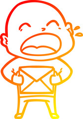 warm gradient line drawing cartoon shouting bald man