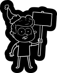 cartoon icon of a staring man wearing santa hat
