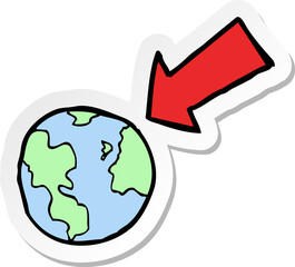 sticker of a cartoon arrow pointing at earth