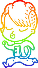 Obraz premium rainbow gradient line drawing cartoon pretty hipster girl