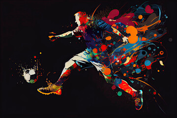 Soccer player kicks the ball. The colorful