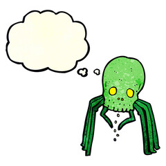 cartoon spooky skull spider with thought bubble