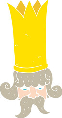 flat color illustration of a cartoon king with huge crown