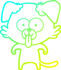 cold gradient line drawing cartoon dog with tongue sticking out