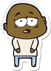 sticker of a cartoon tired bald man