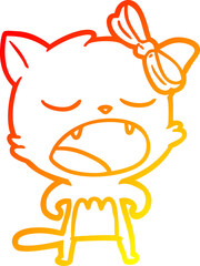 warm gradient line drawing cartoon cat meowing