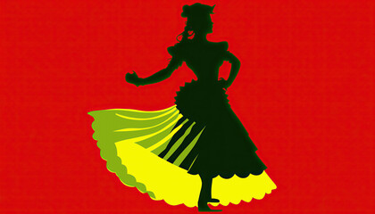 Spanish Mexican Dancer Silhouette, Illustration, Cinco de Mayo 0505