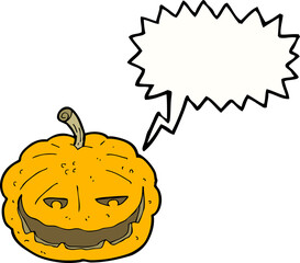 cartoon halloween pumpkin with speech bubble