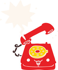 cute cartoon telephone and speech bubble in retro style