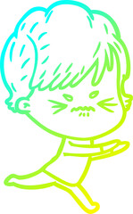 cold gradient line drawing cartoon frustrated woman