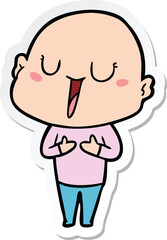 sticker of a happy cartoon bald man