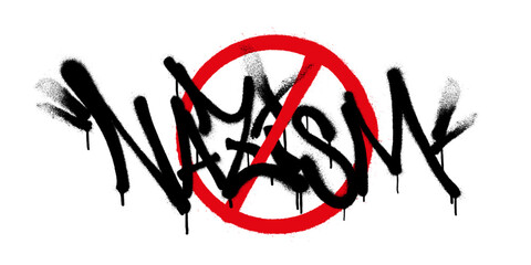Crossed out nazism sprayed font graffiti with overspray in black over white. Vector graffiti art illustration.