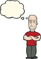 cartoon angry man with mustache with thought bubble