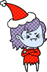 annoyed comic book style illustration of a vampire girl wearing santa hat