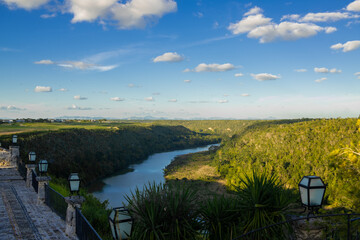 landscape with lake in dominican republic in chavon