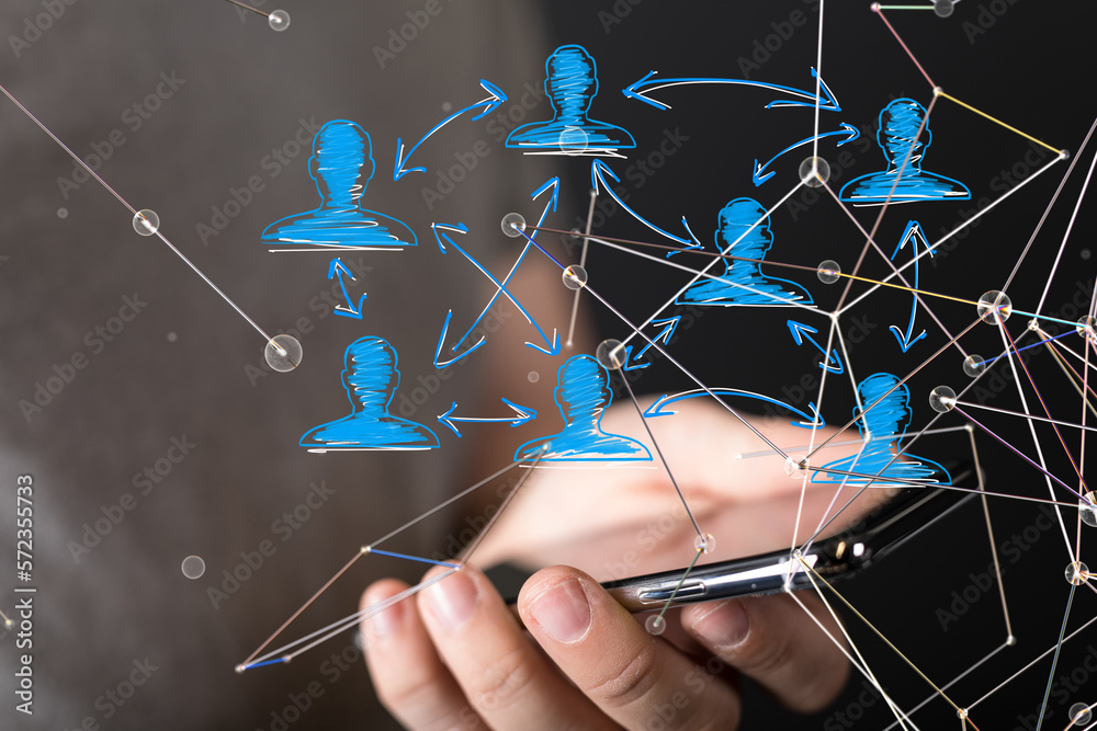 Poster Neural network 3D illustration. Big data and cybersecurity - connection