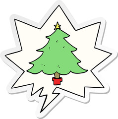 cartoon christmas tree and speech bubble sticker