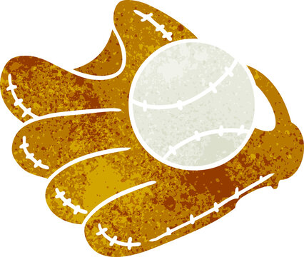 recommend clip art: retro cartoon doodle of a baseball and glove