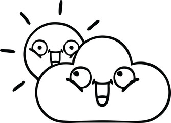 line drawing cartoon storm cloud and sun