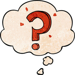 cartoon question mark and thought bubble in grunge texture pattern style