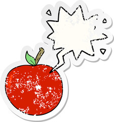 cartoon apple and speech bubble distressed sticker