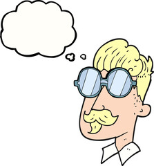 thought bubble cartoon man with mustache and spectacles