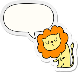 cute cartoon lion and speech bubble sticker