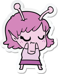 sticker of a smiling alien girl cartoon