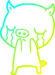 cold gradient line drawing cartoon pig crying