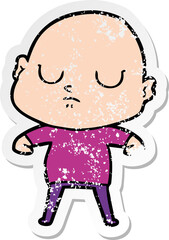 distressed sticker of a cartoon bald man