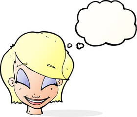 cartoon pretty female face with thought bubble